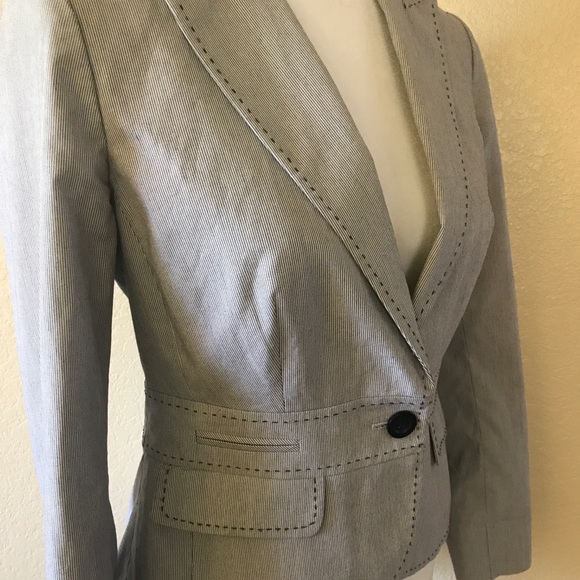 Veste Blazer Ann Taylor LOFT Petites - Taille 8P - Noir Et Blanc Chevrons - Laine - Occasion Très Bon état